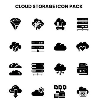 Cloud Storage Glyph Vector Icons Pack Illustrazione stock
