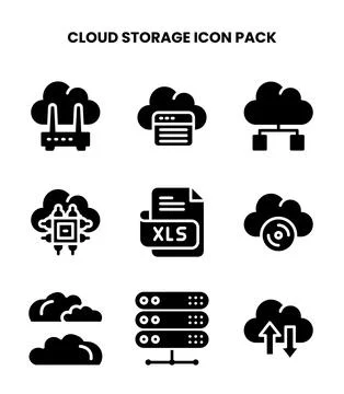 Cloud Storage Glyph Vector Icons Pack Stock Illustration