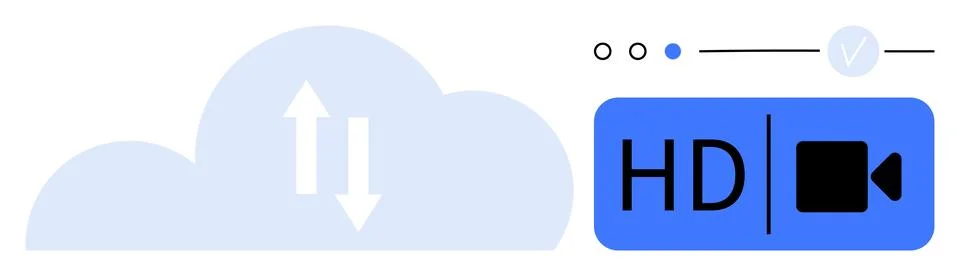 Cloud storage with HD video streaming and data synchronization arrows Stockillustratie