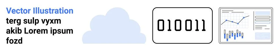 Cloud storage icon, binary code panel, and data analysis charts. Ideal for cl 스톡 일러스트