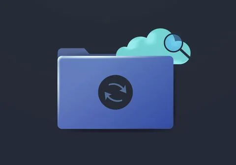 Cloud storage icon concept. Computer folder with file sync icon, cloud, and Stock Illustration