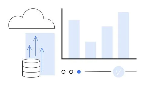 Cloud storage icon linked to a database with arrows indicating data transfer, Stock Illustration
