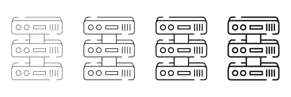Cloud storage icon set collection in flat outline stroke style. Server data.. Stock Illustration