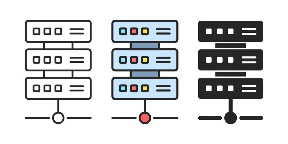 Cloud storage icon set collection in flat style. Server database vector ill.. Stock Illustration