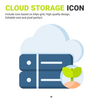 Cloud storage icon vector with flat color style isolated on white background Stock Illustration