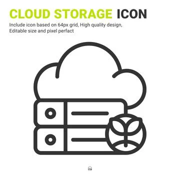 Cloud storage icon vector with outline style isolated on white background Illustrazione stock