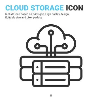 Cloud storage icon vector with outline style isolated on white background Illustrazione stock