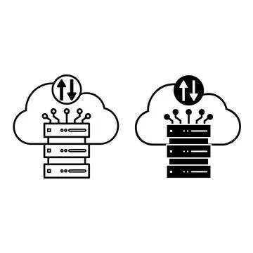 Cloud Storage Icons. Black and White Vector Illustration. Online Data Stora.. Illustrazione stock