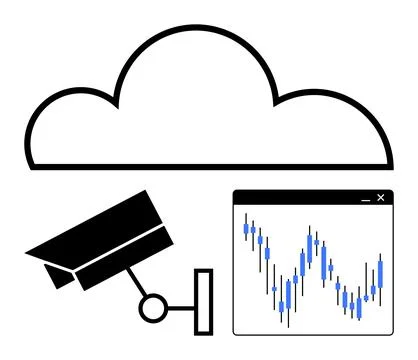 Cloud Storage Integration with CCTV Surveillance and Data Analytics Tools Illustrazione stock