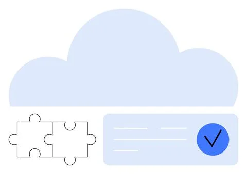 Cloud Storage Integration Concept with Puzzle Pieces and Checkmark Symboliz.. 库存插图