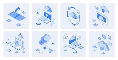 Cloud Storage Isometric Concepts Stock Illustration