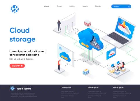 Cloud storage isometric landing page. イラスト素材