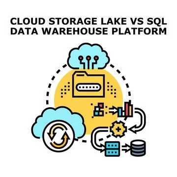 Cloud storage lake platform versus sql data warehouse Stock Illustration
