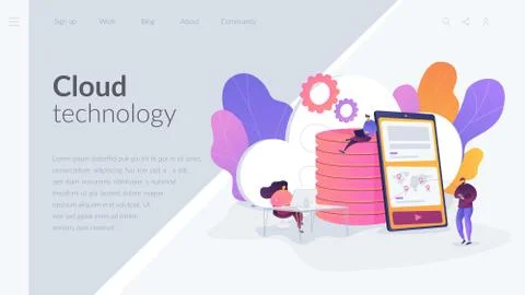 Cloud storage landing page template. Stock Illustration