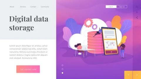 Cloud storage landing page template. Stock Illustration