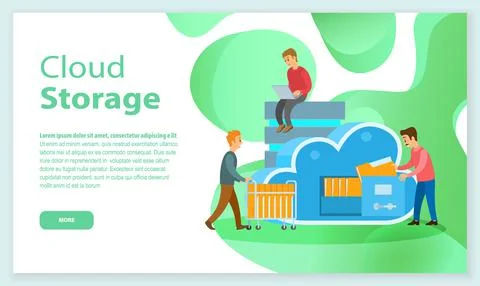 Cloud storage landing page template flat vector business technology storage and イラスト素材