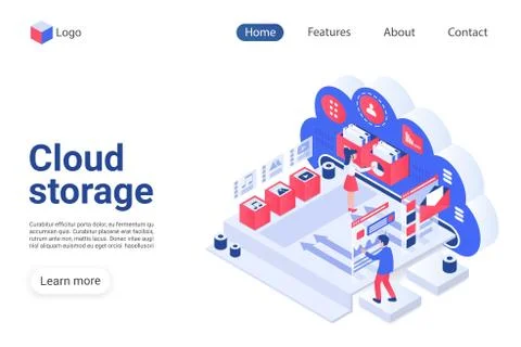 Cloud storage landing page vector template Stock Illustration
