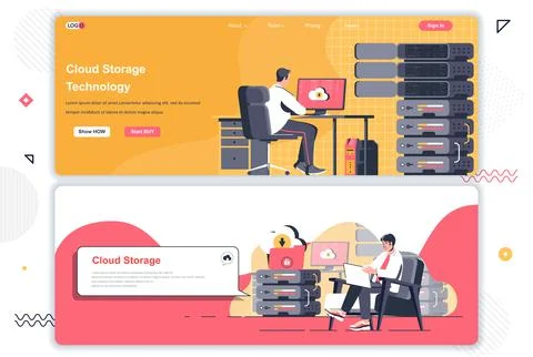 Cloud storage landing pages set. Stock Illustration