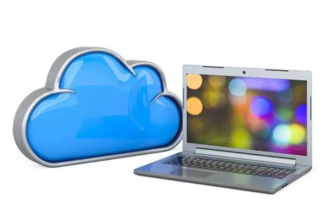 Cloud storage with laptop. 3D rendering Cloud storage with laptop. 3D rend... Stockfoto's