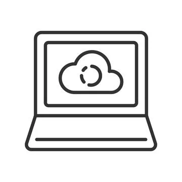 Cloud storage on laptop, icon in line design. Cloud, storage, laptop, online イラスト素材