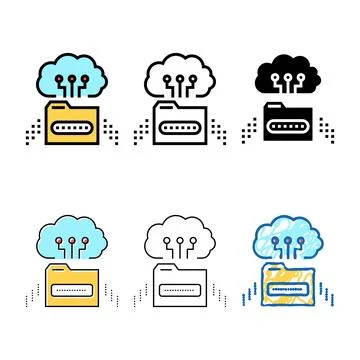 Cloud storage library education set color icon vector Stock Illustration