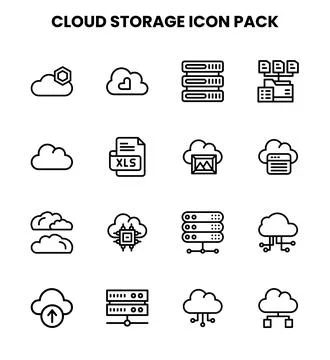 Cloud Storage Line Graphics Icons Pack Illustrazione stock