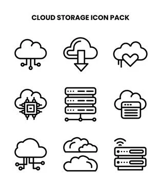 Cloud Storage Line Graphics Icons Pack Stock Illustration