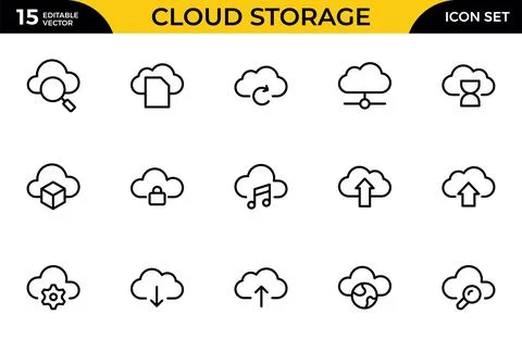 Cloud Storage line icon set. Including data storage, cloud storage data, te.. Illustrazione stock