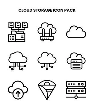 Cloud Storage Line Set Icons Pack Stock Illustration
