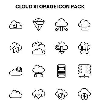 Cloud Storage Line UI Icons Pack Stock Illustration