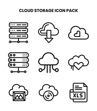 Cloud Storage Line UI Icons Pack Stock Illustration