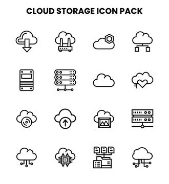 Cloud Storage Line Vector Icons Pack Stock Illustration