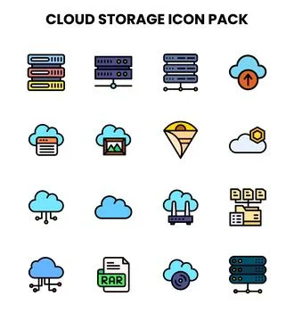 Cloud Storage Lineal Color Collection Icons Pack 스톡 일러스트