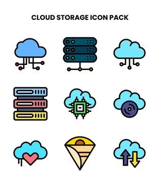 Cloud Storage Lineal Color Design Icons Pack Stock Illustration