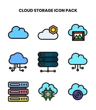Cloud Storage Lineal Color Set Icons Pack Stock Illustration