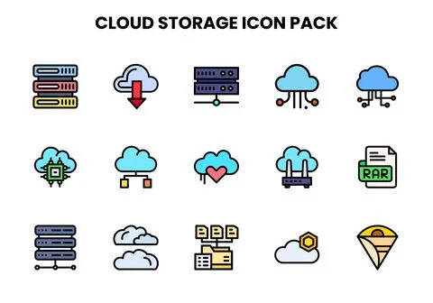 Cloud Storage Lineal Color SVG Icons Pack Stock Illustration