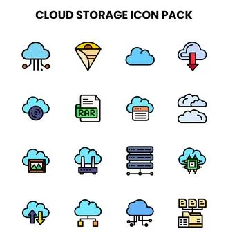 Cloud Storage Lineal Color Vector Icons Pack Stock Illustration