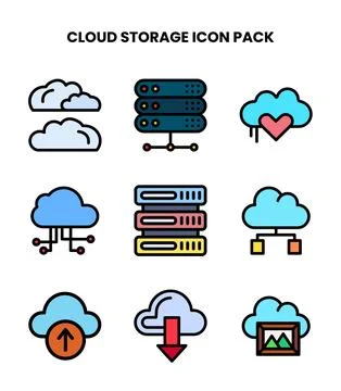 Cloud Storage Lineal Color Vector Icons Pack Stock Illustration