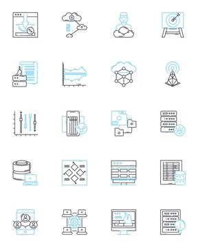 Cloud storage linear icons set. Backup, Virtualization, Cloud, Online, Storage イラスト素材