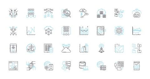Cloud storage linear icons set. Online, Backup, Security, Accessible, Scalable Stock Illustration
