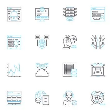 Cloud storage linear icons set. Backup, Virtualization, Cloud, Online, Storage Stock Illustration