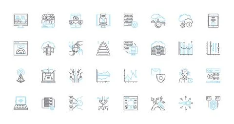 Cloud storage linear icons set. Backup, Virtualization, Cloud, Online, Storage Stock Illustration