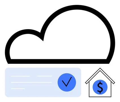 Cloud storage linked with finance documents for secure digital transactions.. イラスト素材