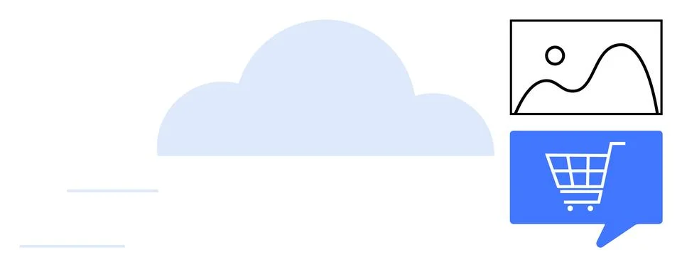 Cloud storage with media and e-commerce integration symbolized by icons of .. Stock Illustration