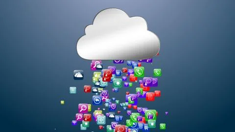 Cloud storage media data. Archive. Online data storage. 3D illustration. Stock Illustration