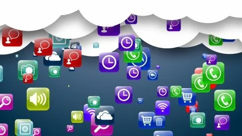 Cloud storage media data. Archive. Online data storage. 3D illustration.. Illustrazione stock