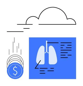 Cloud Storage of Medical Data Digital Record with Lungs Diagram and Falling.. Illustrazione stock