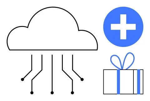 Cloud storage, medical technology, connectivity, e-commerce, digital innovati Illustrazione stock