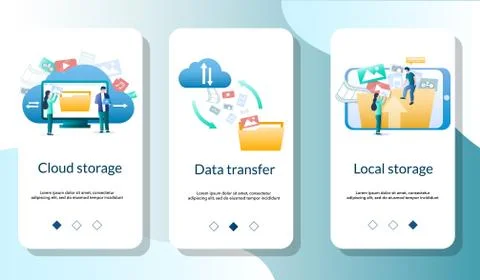 Cloud storage mobile app onboarding screens vector template Stock Illustration