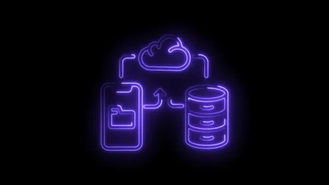Cloud storage mobile application data transfer neon glowing animated concep.. Stock Footage 345986596